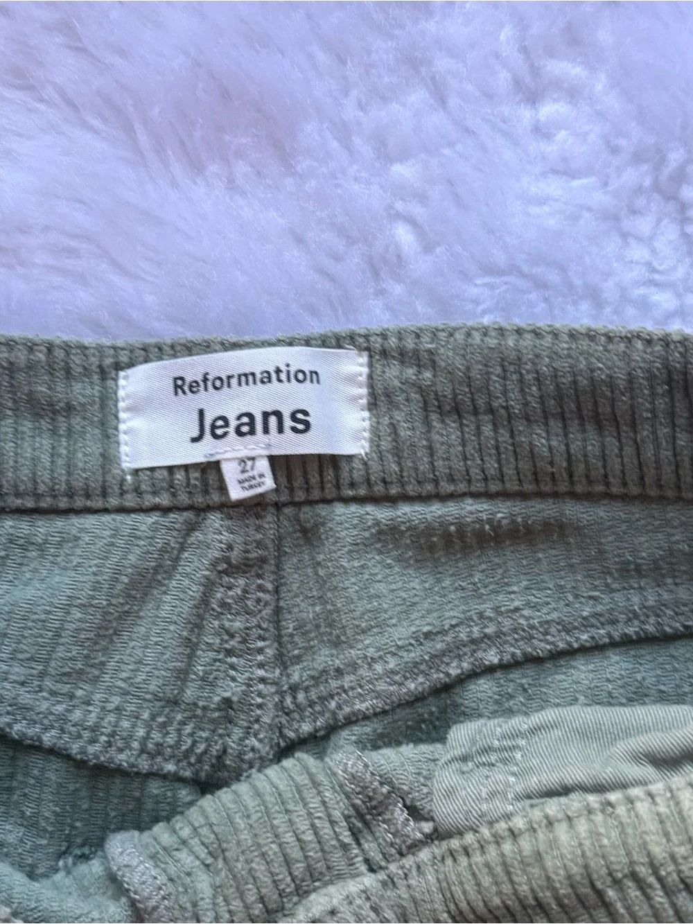 Reformation Cynthia High Rise Straight Corduroy Pants In Moss Green